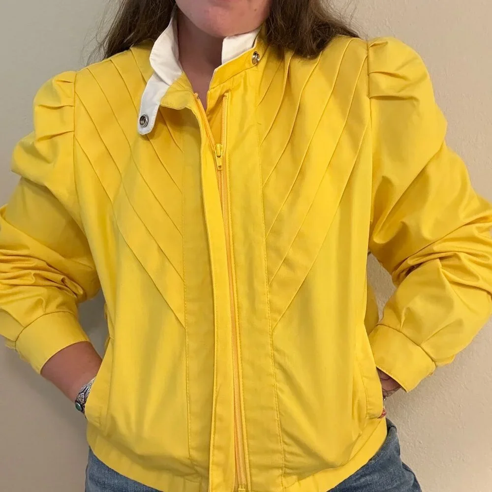 Vintage 70s Retro Bright Yellow Spring Jacket Lightweight Medium - Picture 1 of 9